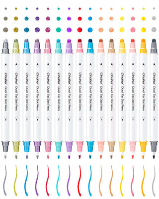 Ohuhu Dual Tip Dot Markers 15 Colors Dot Marker Pens (Fine & Dot)