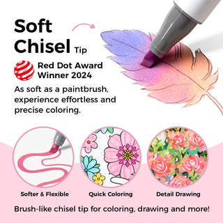 Ohuhu Honolulu² S 48 Pastel Colors Dual Tips Alcohol Art Markers, Brush & Soft Chisel