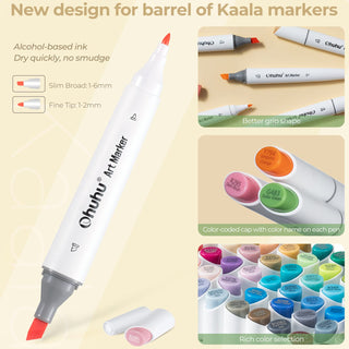 Ohuhu Kaala Slim Broad and Fine Dual Tips Alcohol Art Markers - 24 Basic Colors