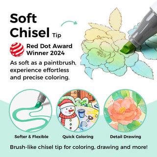 Ohuhu Honolulu² S 96 Pastel Colors Alcohol Art Markers, Brush & Soft Chisel