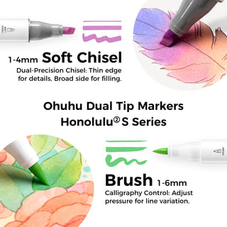 Ohuhu Honolulu² S 96 Pastel Colors Alcohol Art Markers, Brush & Soft Chisel