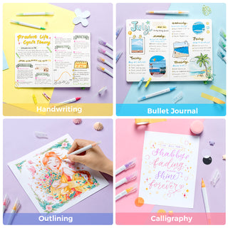 Ohuhu Colored Fineliner & Brush Pens, 12 Colors