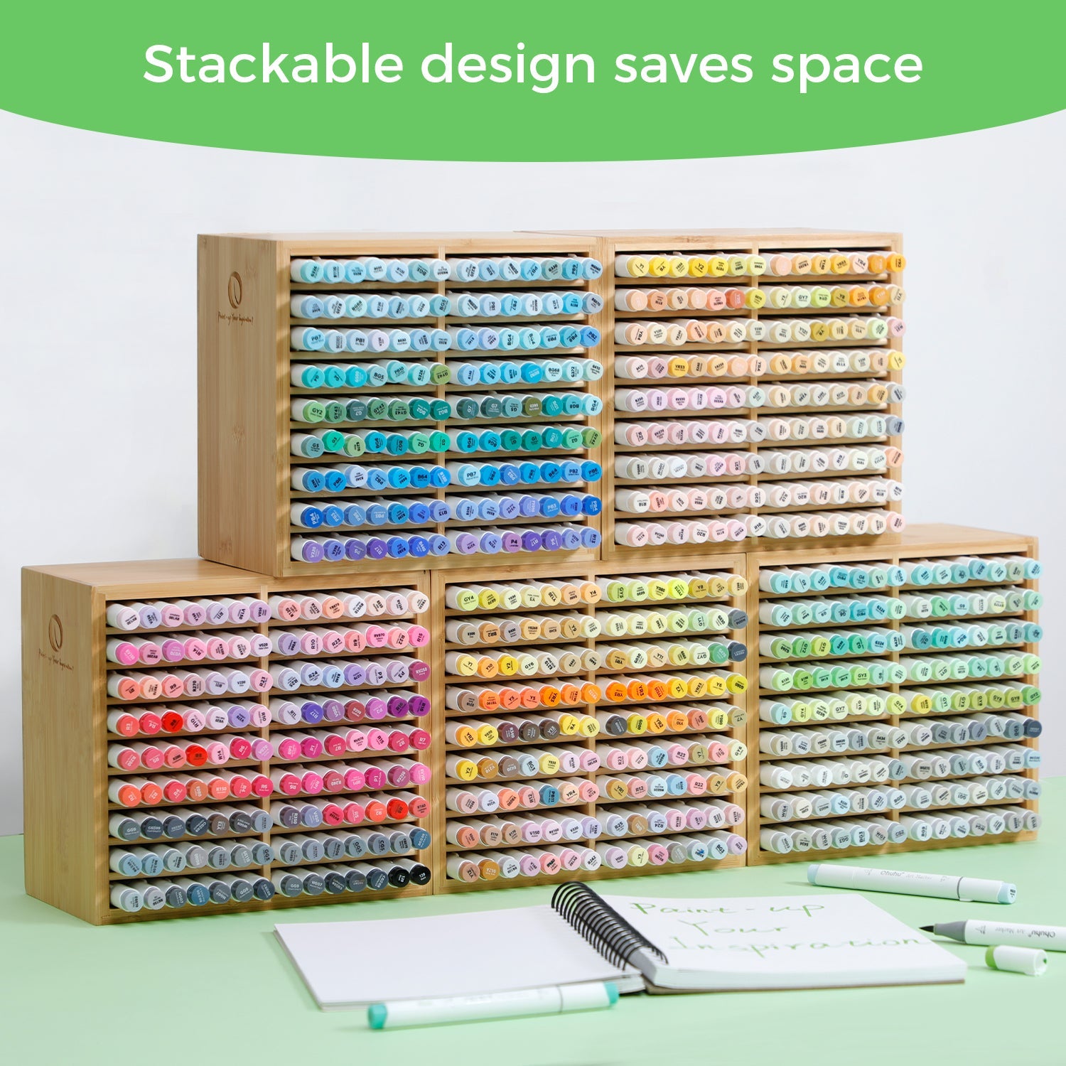 Marker Organizer for 144 Markers Bamboo Art Supply Storage