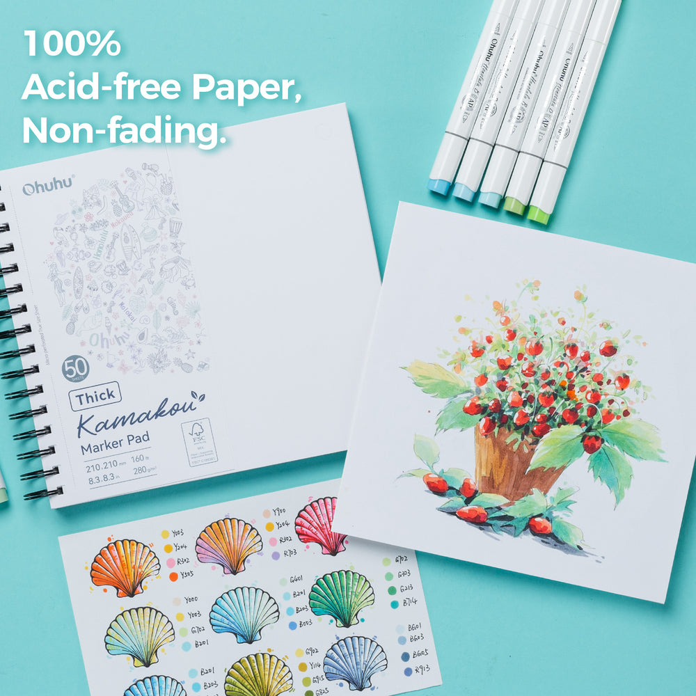 Ohuhu Heavyweight Bleedproof Double-Sided Marker Pad, Spiral-Bound - Kamakou