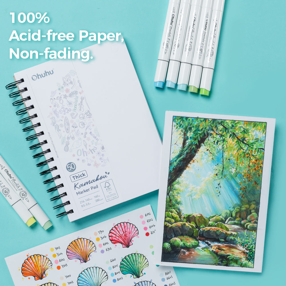 Ohuhu Heavyweight Bleedproof Double-Sided Marker Pad, Spiral-Bound - Kamakou