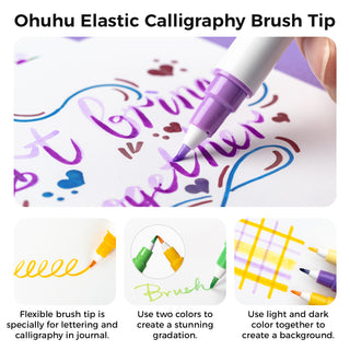 Ohuhu 24 Colors Water-base Calligraphy Brush & Dot Marker Pens