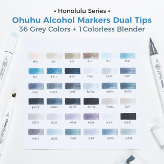 Ohuhu Honolulu 36 Gray Tone Colors Dual Tips Alcohol Art Markers
