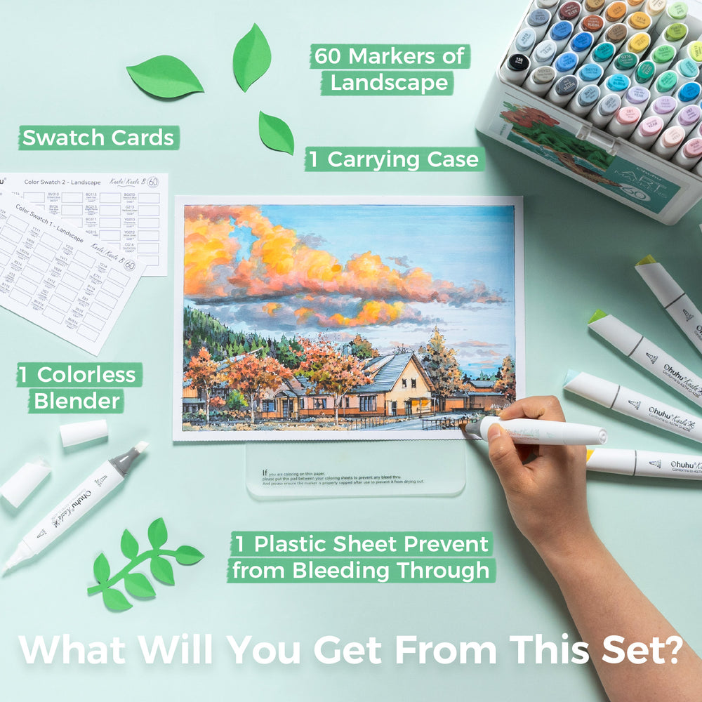 Ohuhu Kaala Five Tones Slim Broad and Fine Dual Tips Alcohol Art Markers