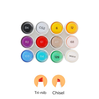Ohuhu Mokauea 12 Color Tri-Nib & Chisel Tip  Double Tipped Art Marker