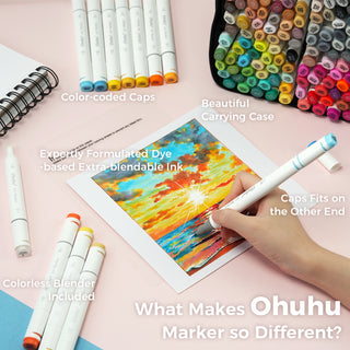 Ohuhu Oahu 200 Colors Dual Tips Alcohol Art Markers, Fine & Chisel (Mexico Domestic Shipping)