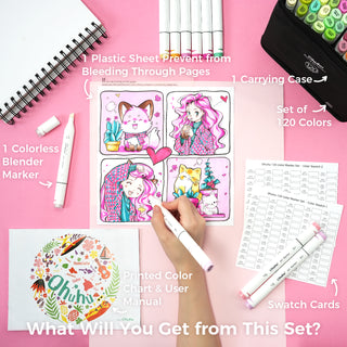 Ohuhu Oahu New 120 Colors Dual Tips Alcohol Art Markers, Fine & Chisel (Mexico Domestic Shipping)