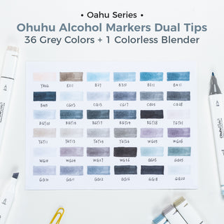 Ohuhu Oahu 36 Gray Tone Colors Dual Tips Alcohol Art Markers Set, Fine & Chisel (New Version)