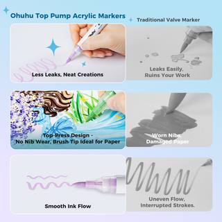 Ohuhu Top Pump Acrylic Paint Markers Brush Tip 36 Colors Paint Pens-Waikiki