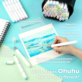 Ohuhu Honolulu 48 Pastel Colors Dual Tips Alcohol Art Markers