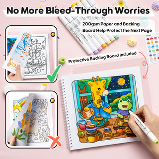 Ohuhu Honolulu B 48 Colors Alcohol Markers with Coloring Book