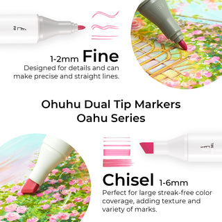 Ohuhu Oahu 48 Pastel Colors Dual Tips Alcohol Art Markers, Fine & Chisel