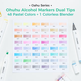 Ohuhu Oahu 48 Pastel Colors Dual Tips Alcohol Art Markers, Fine & Chisel